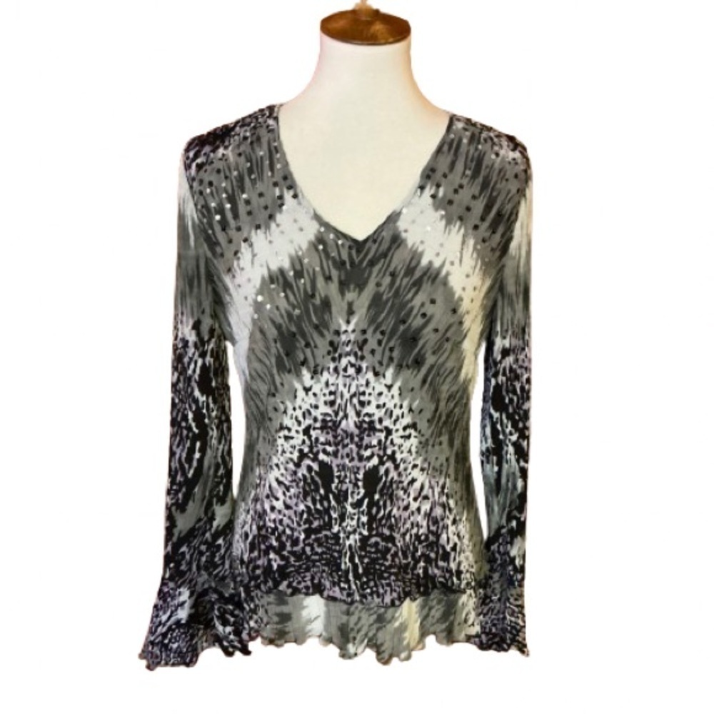 Tribal sequined bell sleeve blouse